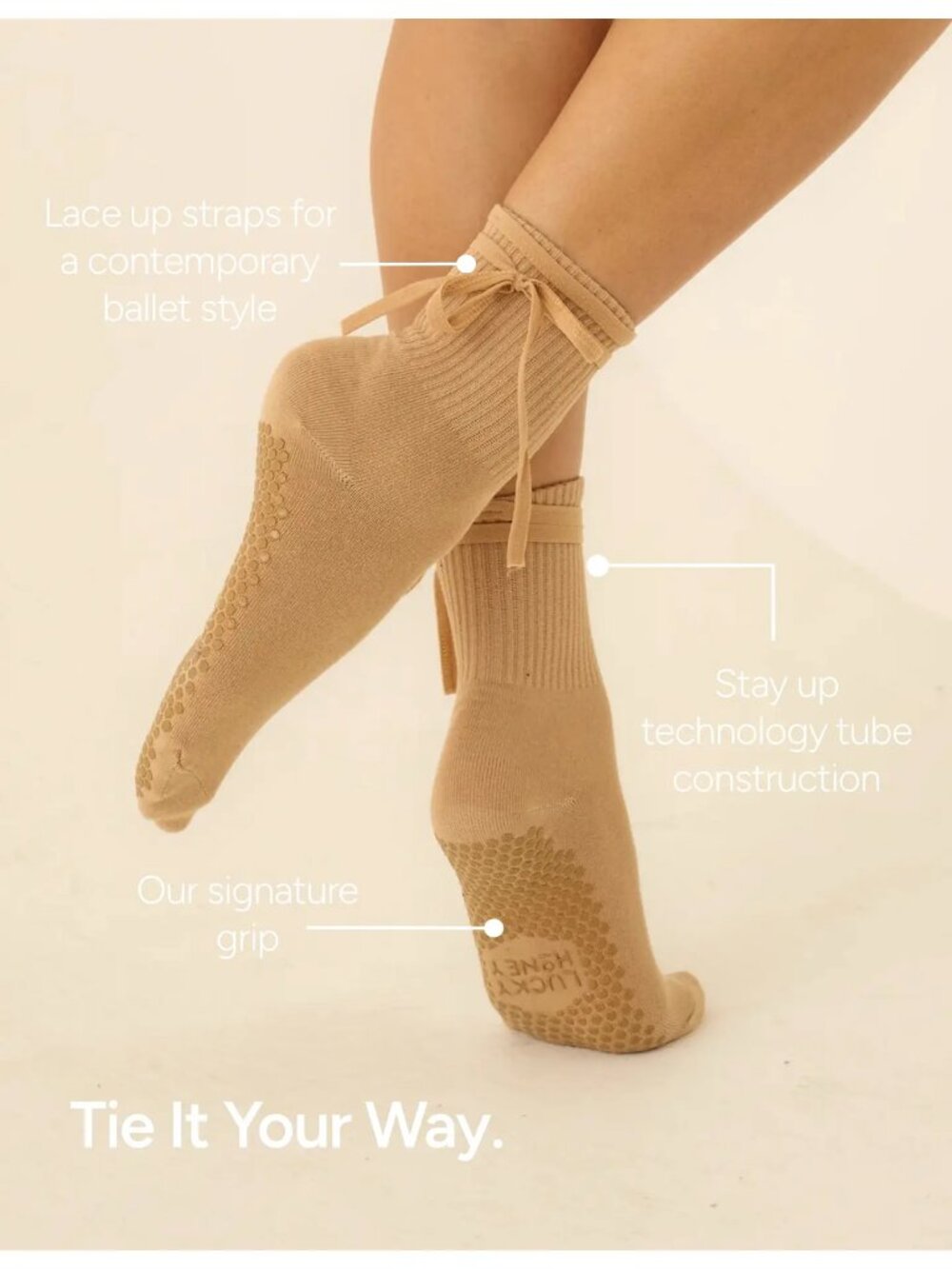 Lucky Honey The Nina Grip Sock Nude Color NWT One Size